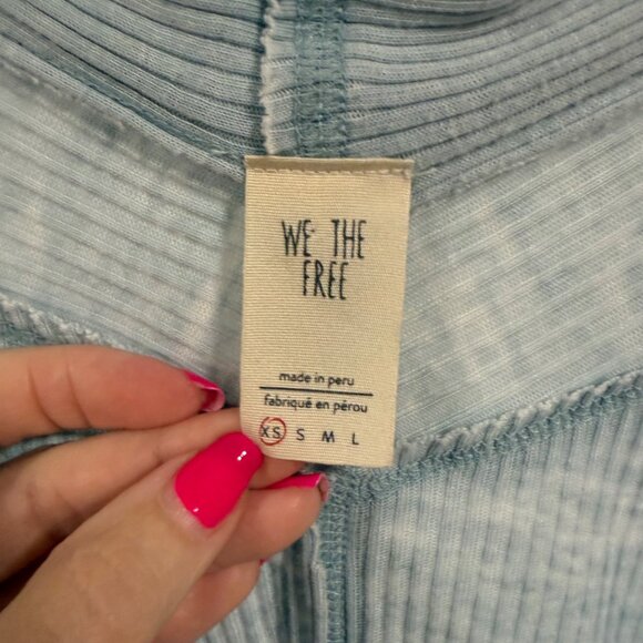 Free People We the Free Oceanview‎ V-Neck Plunging Blue Thermal Top Size XS - Picture 2 of 8